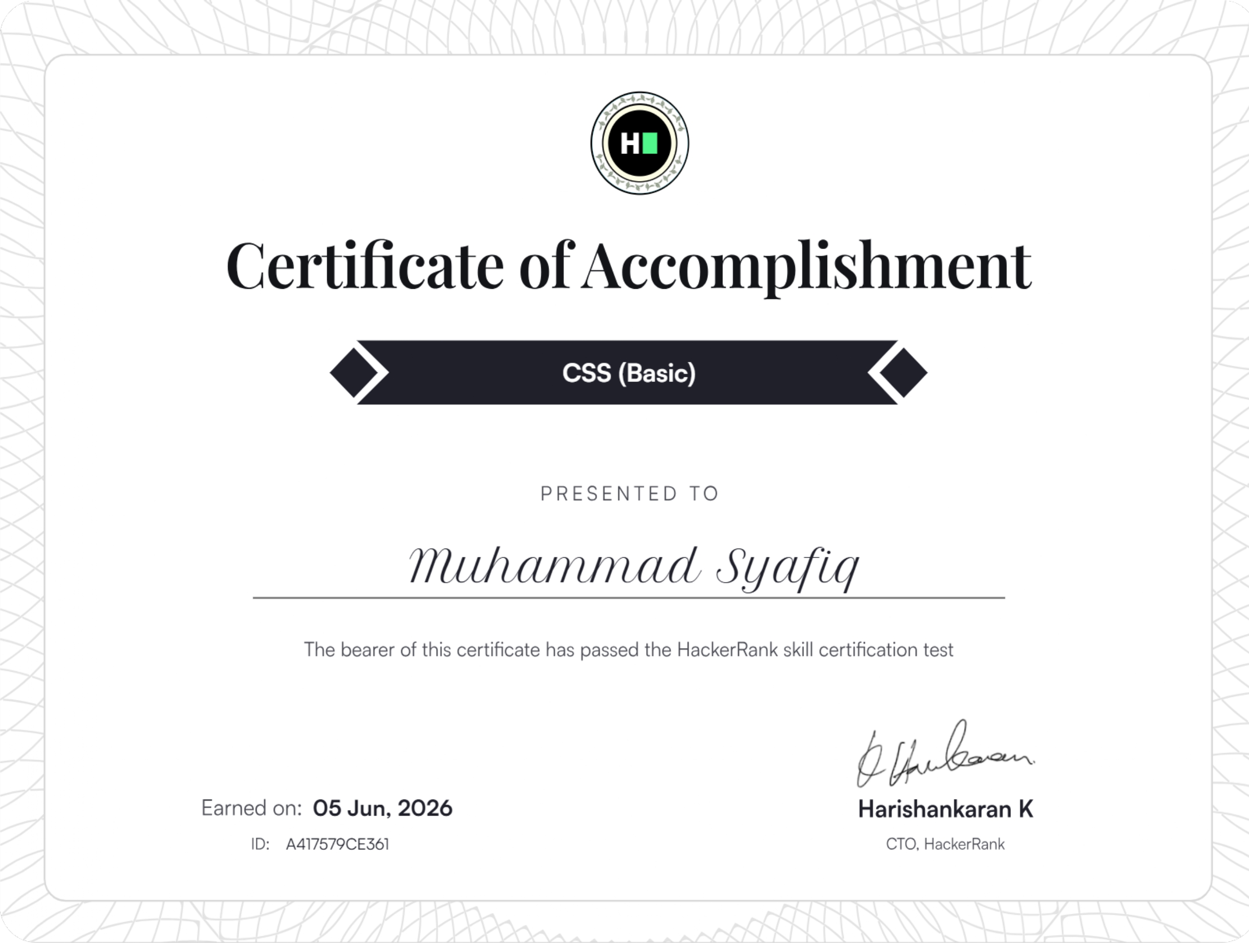 HackerRank CSS Certificate